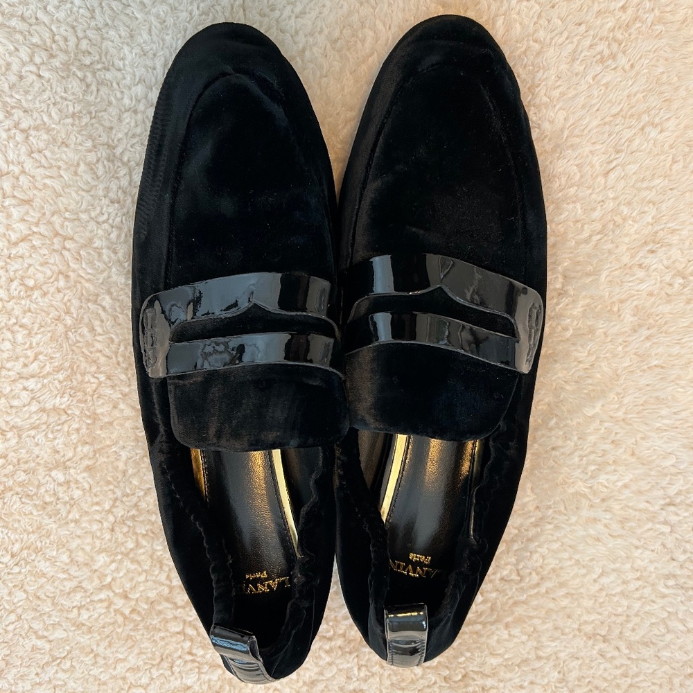 Lanvin Paris Velvet and patent leather dress loafers or slippers
